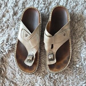 Finn Confort Beige Silver Leather Slide Sandals
